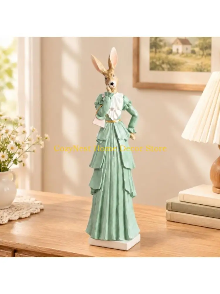 92MF Desk Rabbit Decoration Formed from Resin, Standing Character Figurine for Indoor Shelves with Routine Wipe-Down Care