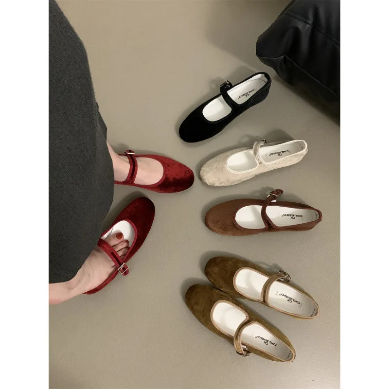 Casual Woman Shoe Shallow Mouth Elegant Square Toe Female Footwear All-Match Summer Grandma New Dress Spring Mary Janes Solid Fa