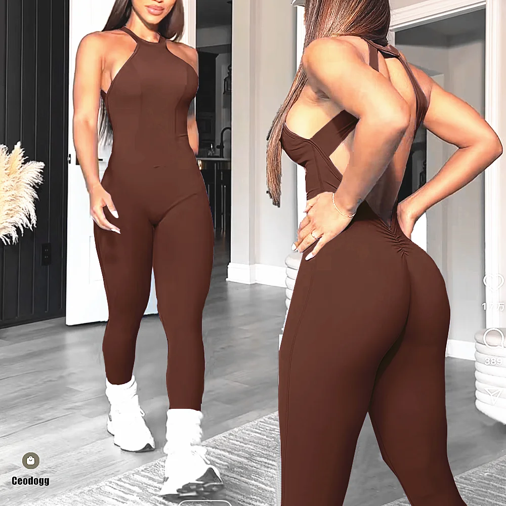 

Спортивный комбинезон для йоги с открытой спиной, женский цельный спортивный костюм Monkeys, леггинсы, комбинезоны для фитнеса, тренировочные брюки, одежда XP55