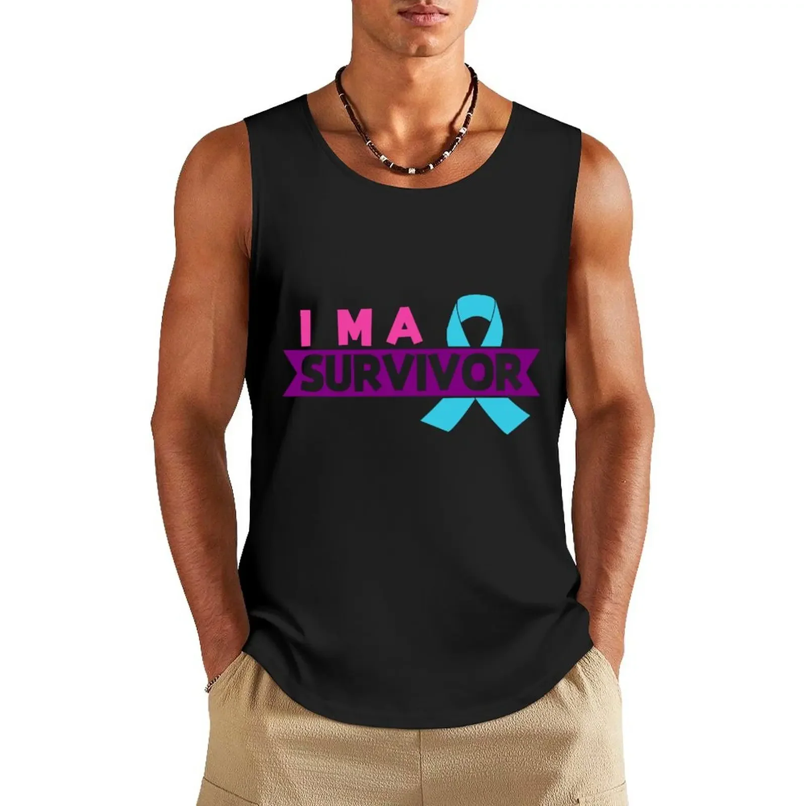 

I'm a Survivor Thyroid Cancer Awareness Tank Top Men's summer t-shirt Vest for boy gym