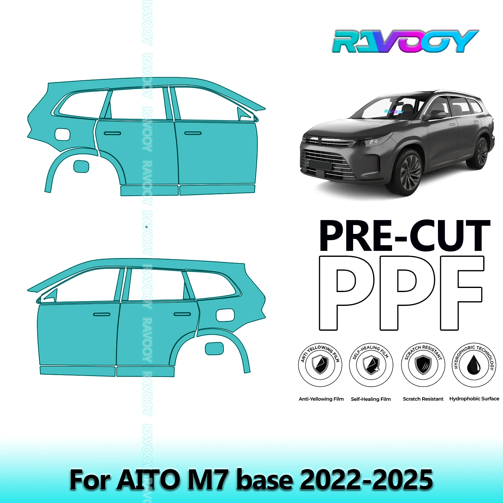 

For AITO M7 base 2022-2025 8.5mil Clear Matte Pre-Cut PPF Door & A/B Pillar Kit TPU Paint Protection Film Set