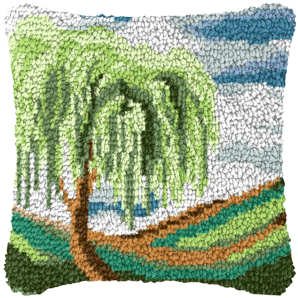 Scenic Sunset Latch Hook Kit Embroidery Cushion Pillows Knot Pillow Package For Needlework Geometric Pattern Pattern Latch Hook