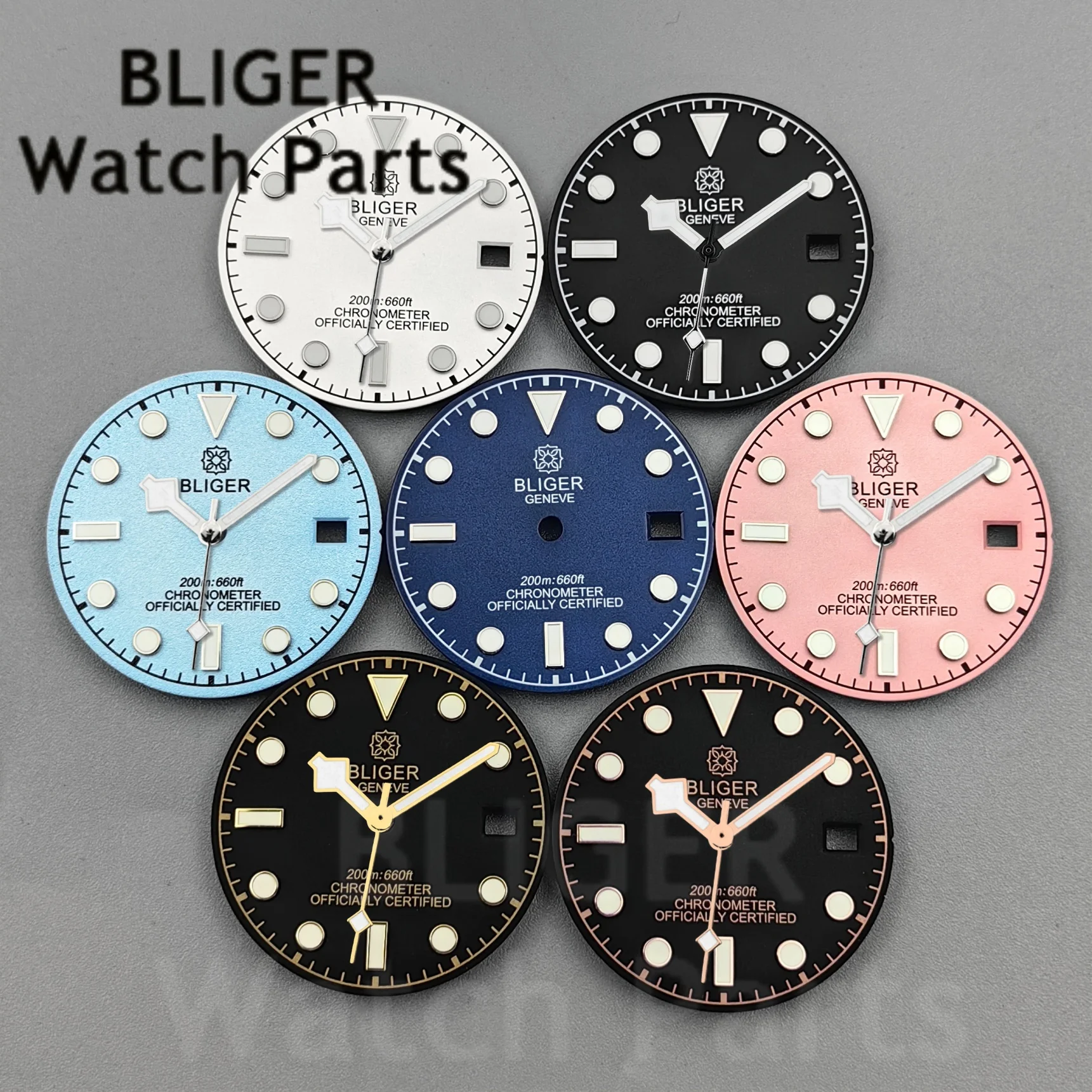 

BLIGER 29 мм, черный, белый, синий светящийся циферблат, календарь даты для ETA2824 PT5000 Miyota8215 DG3804, набор стрелок с механизмом, модные детали для часов