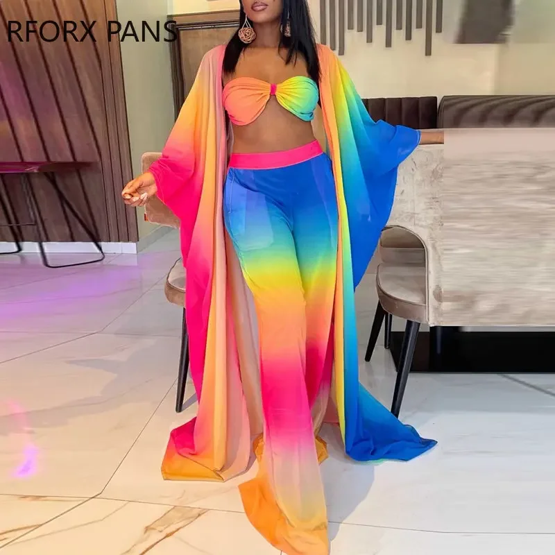 Kobiety Solid Allover Gradient biustonosze wewnฤ
trz x-long Jacket Top trzyczฤลciowy wakacje zestaw spodni