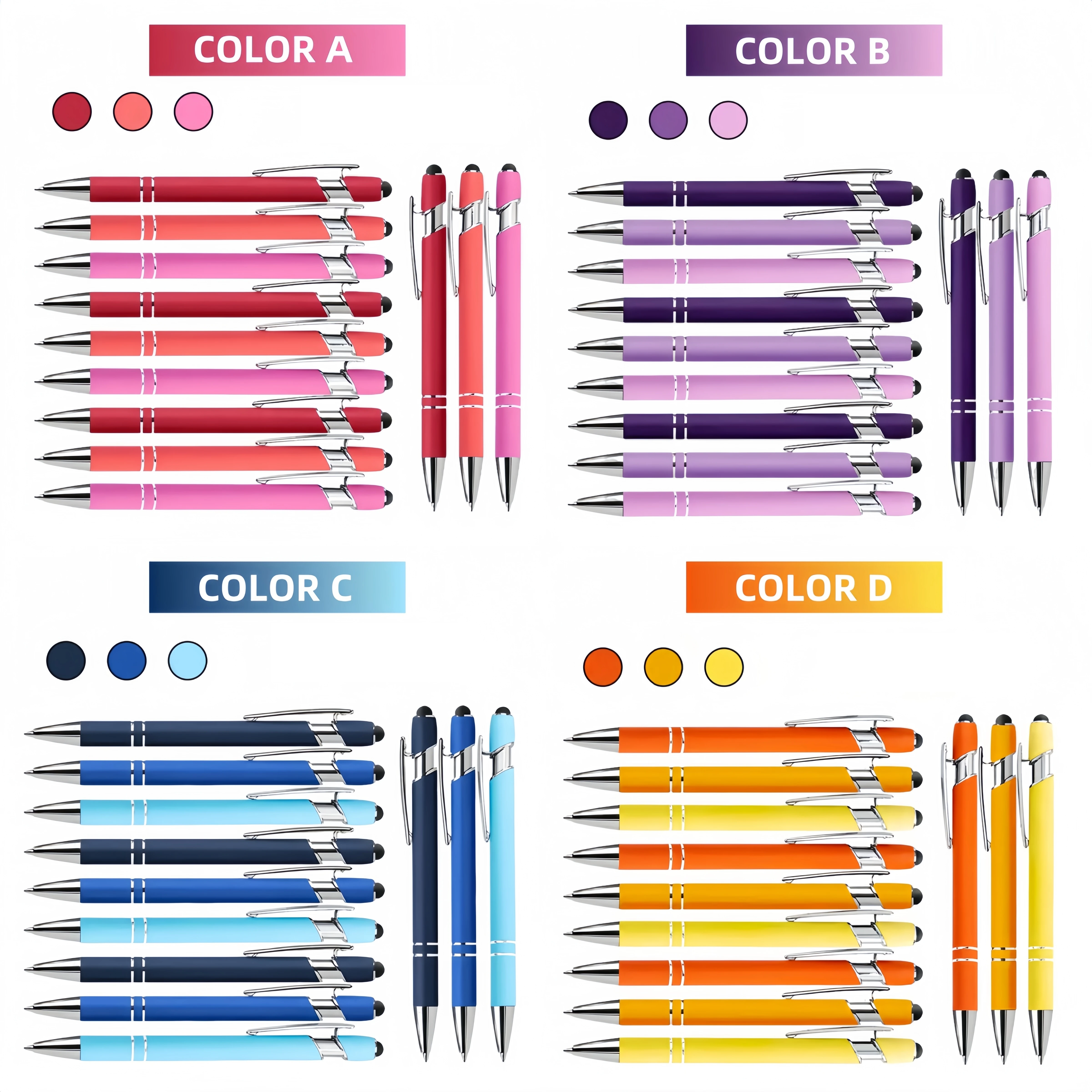 

6 шт. оранжевый, красный, синий, желтый набор резиновых шариковых ручек с градиентом серии и сенсорным экраном, подходит для студентов и офисных бизнеса