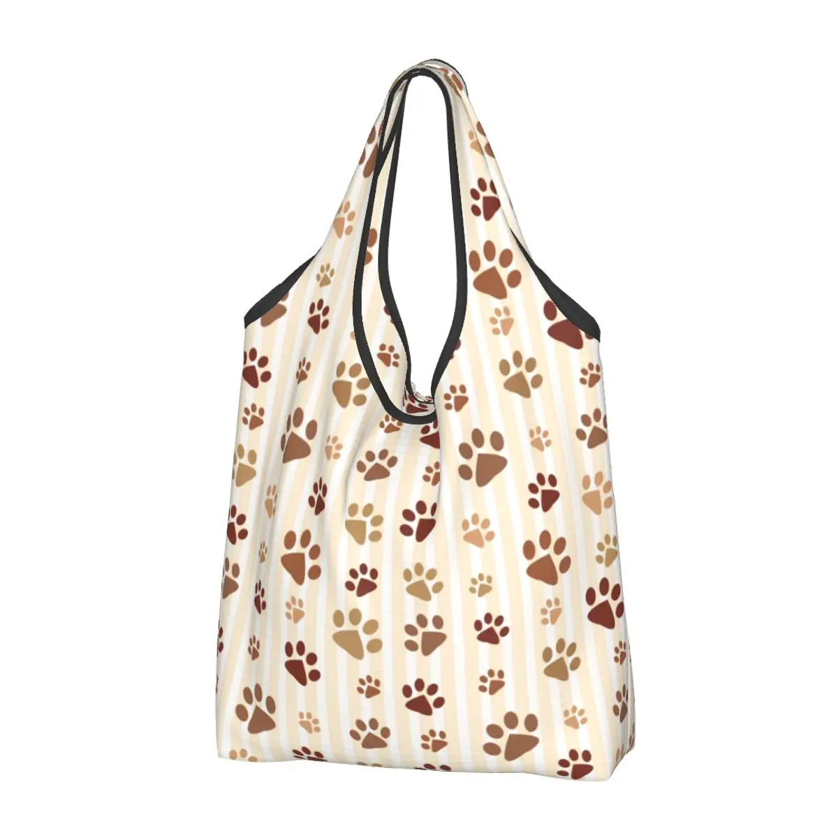 Funny Brown Dog Paw Footprints Seamless Pattern Shopping Tote Bags Portable Pet Animal Lover Grocery Shoulder Shopper Bag