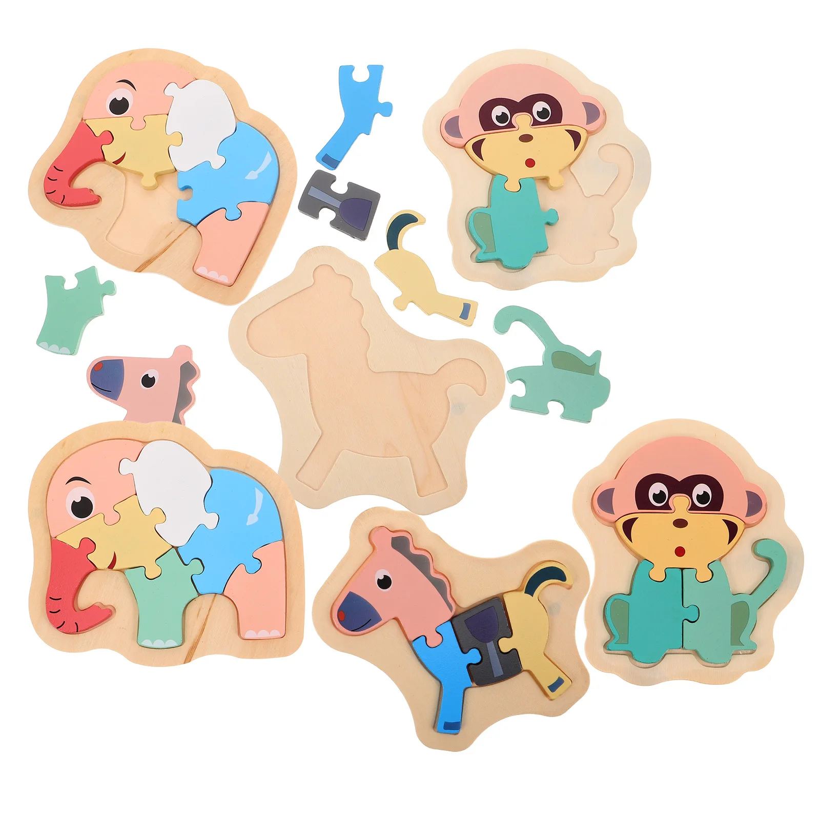 

6 шт. деревянный набор головоломок с животными Монтессори для раннего обучения, соответствующая форме, дошкольная координация, слон, обезьяна, лошадь