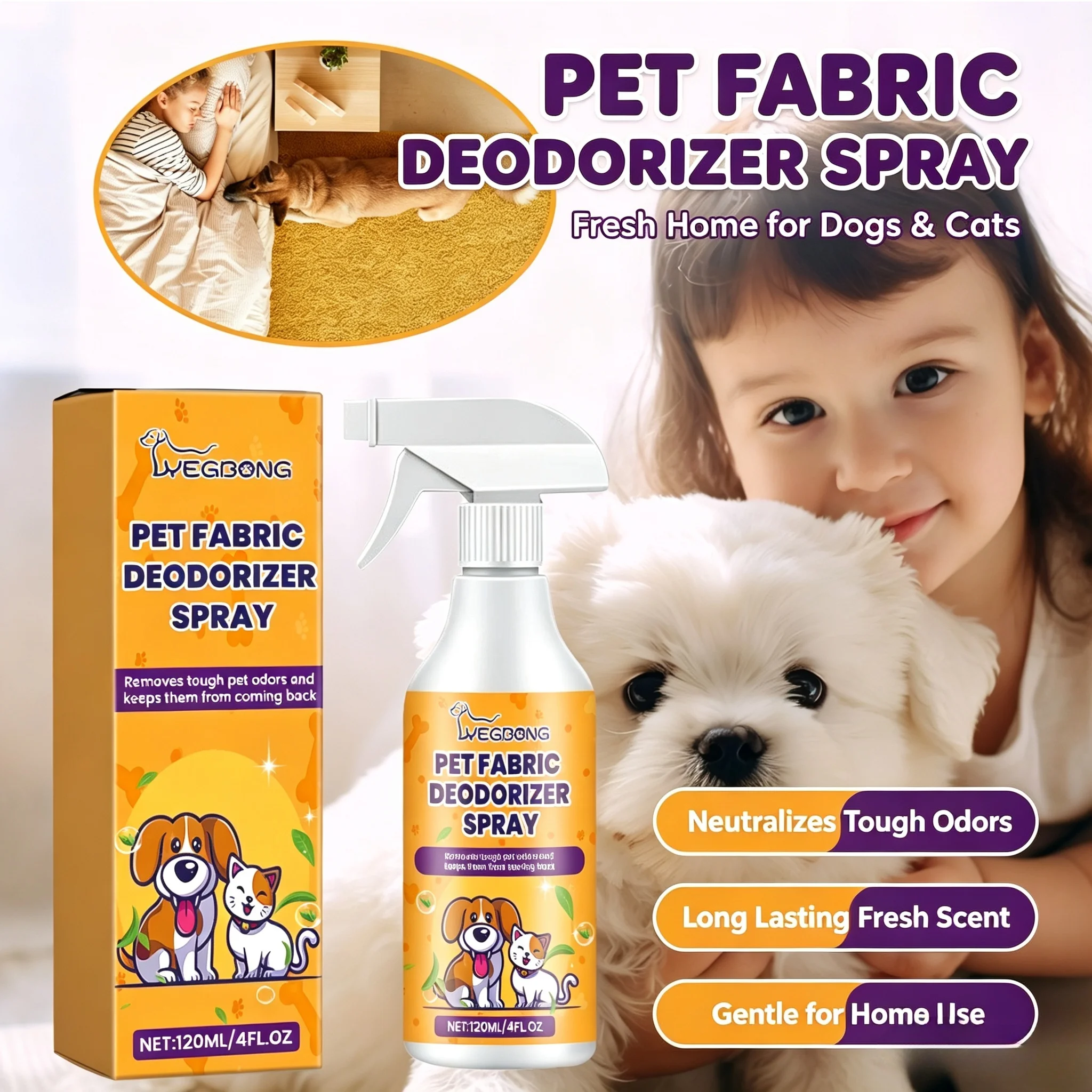 Pet Deodorization Spray Gentle Deep Cleaning Neutralize Urine Smell Long Lasting Fresh Scent Easy Use Dog Cat Odor Cleaner 120ml