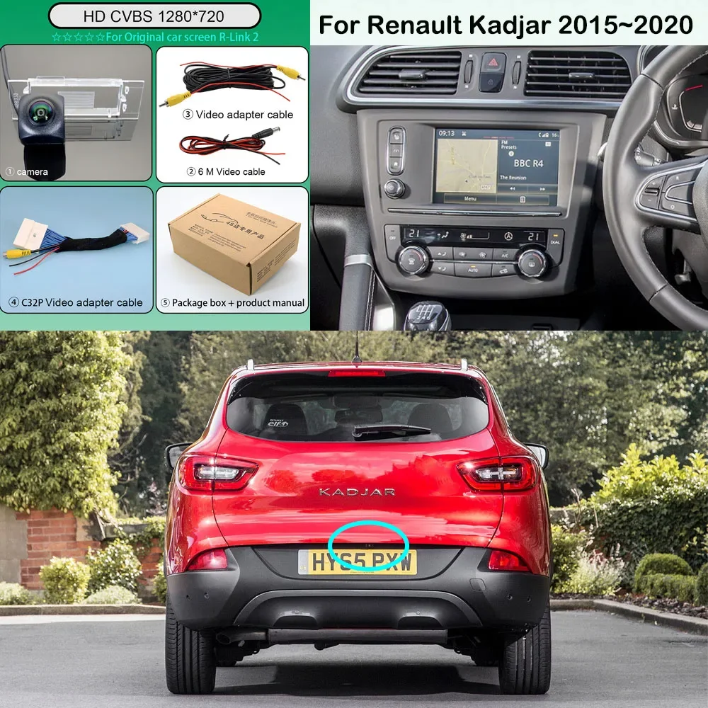 

High quality Fish Eye Rear view Camera For Renault Kadjar 2015~2020 R-link 2 Connect to the OEM Original Factory monitor C32P