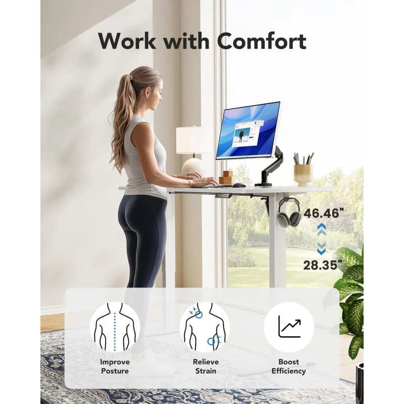 (UUX) Electric Standing , 40" x 24" Whole Piece Desktop, Adjustable Computer Desk, 4 Height Memory Settings, Sit S UQ