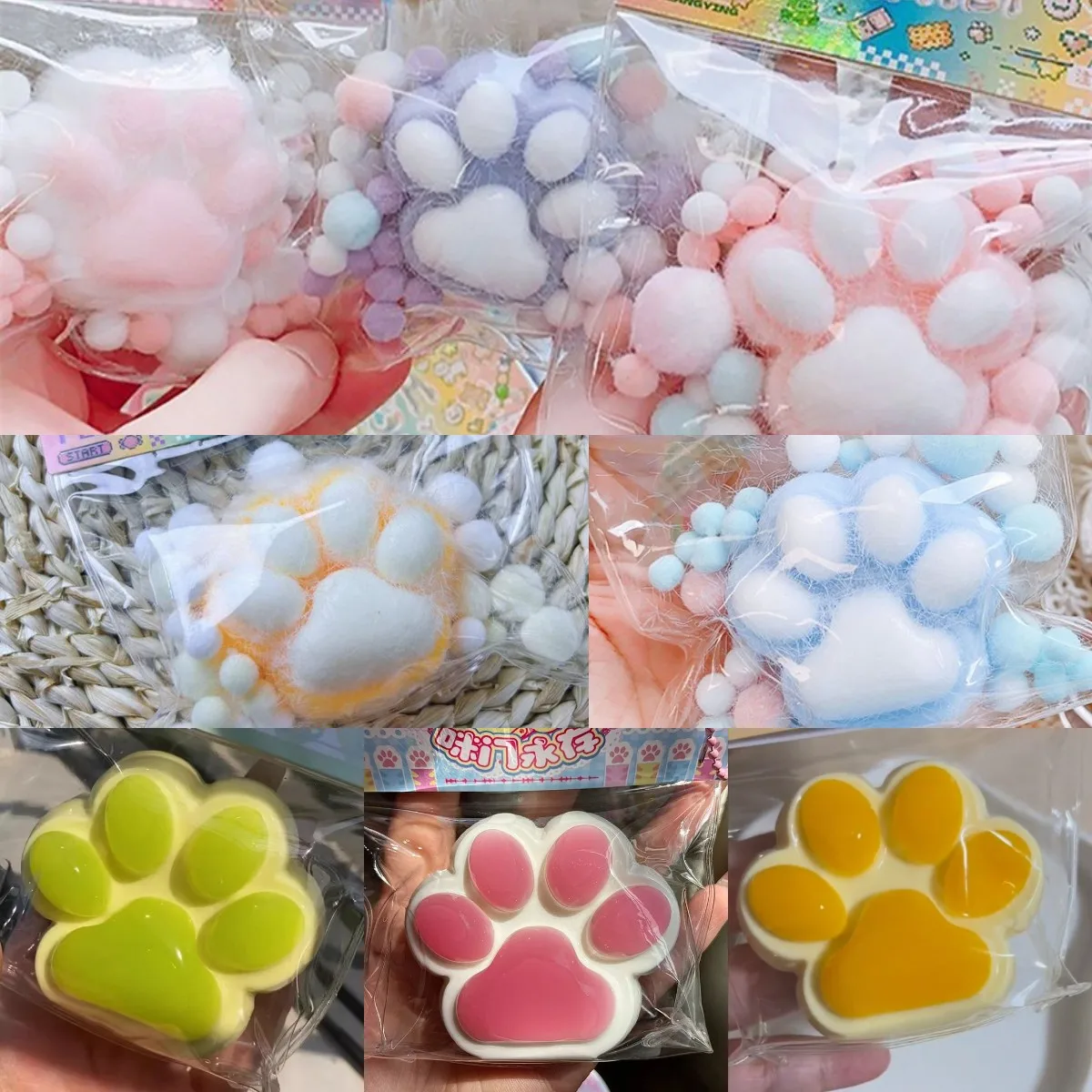 Mini PU Squeeze Toy Cat Foot Antistress Stress Relief Toy Decompression Mochi Fidget Therapy Beads Girl