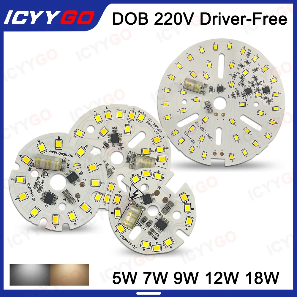 

LED 5W 7W 9W 12W 15W 18W Bulb AC 220V DOB Board Round Module Light Source Board for LED Downlight Chip Spotlight Two-Color