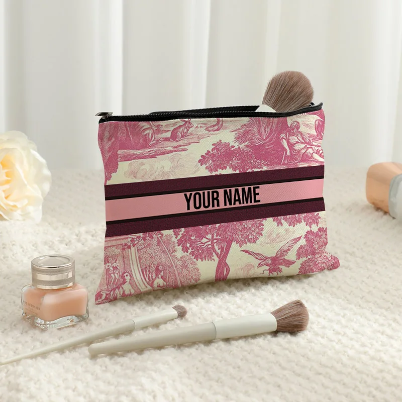 Vintage Floral Makeup Bag Custom Name Handbag for Women Travel Cosmetic Organizer Toilet Pouch Trendy Side Bag for Ladies Purse