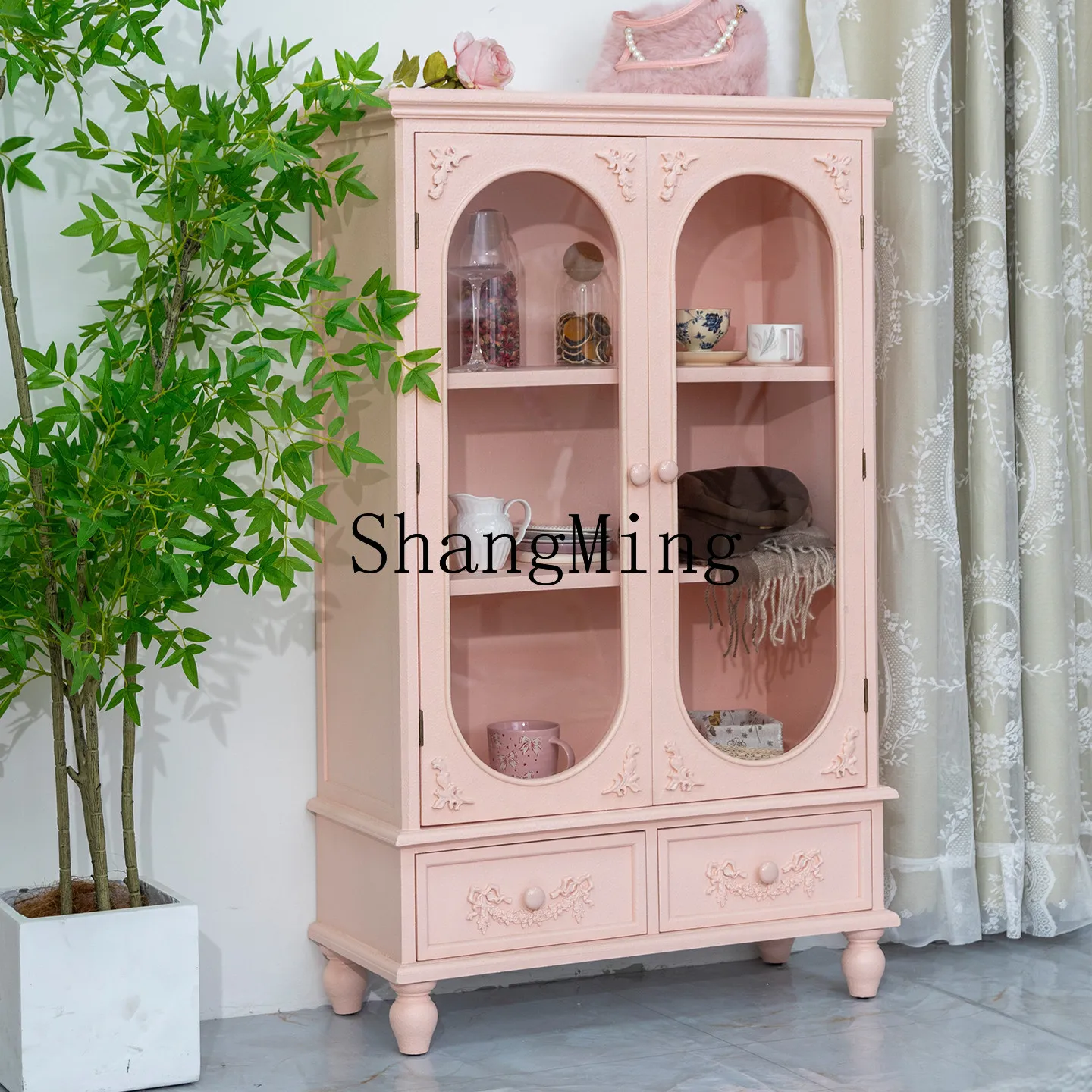 

FG retro locker double door cream style dining side cabinet against the wall high cabinet