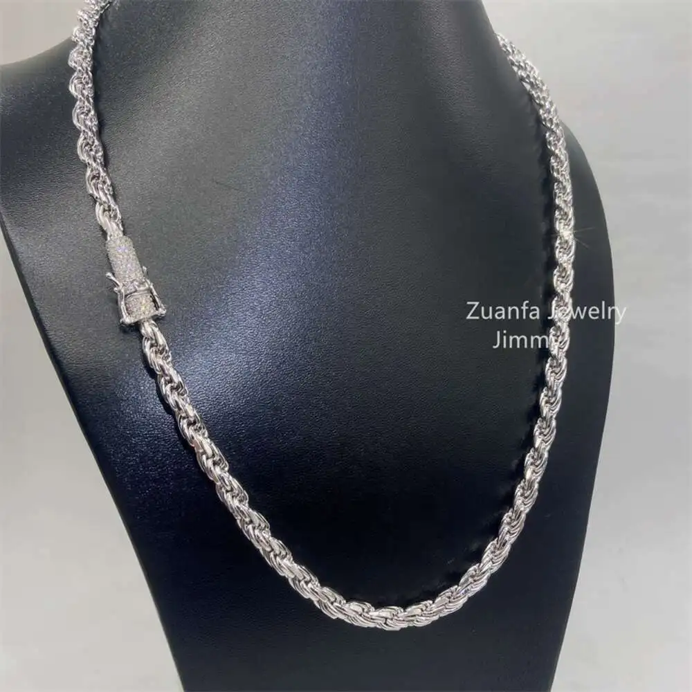 Luxury Custom Made Rapper Luxury Hiphop Jewelry 925 Sterling Silver Vvs Moissanite Diamond Lock Rope Chain.