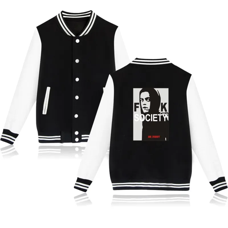 Mr Robot printed fashion sport pocket button baseball jacket men women sweatshirts coats casual long sleeve hoodies jackets tops