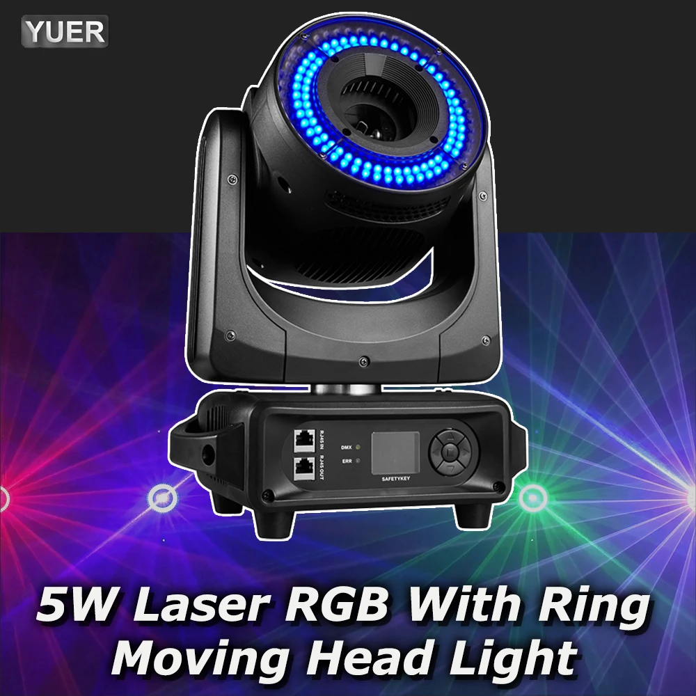 5W Animated Pattern Full Color Laser Moving Head Projector With LED Ring Professional Stage Lighting Effect for DJ Disco Wedding
