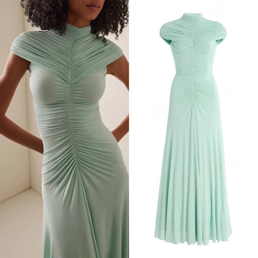 

Нежное зеленое шифоновое вечернее платье по индивидуальному заказу, изысканное коктейльное платье с круглым вырезом и короткими рукавами, классическое платье для выпускного вечера на молнии сзади
