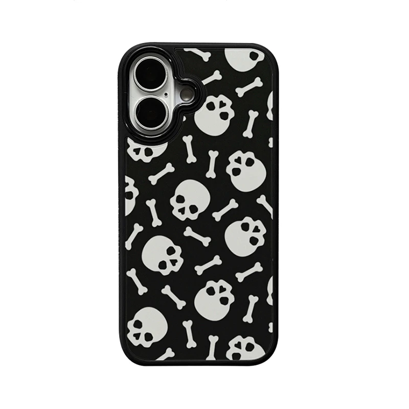 Fashion Full Screen Bone Skull Pattern Phone Case For iPhone Duo 18 Pro Max 17 16 15 14 13 12 11 Shockproof Silicone Back Cover