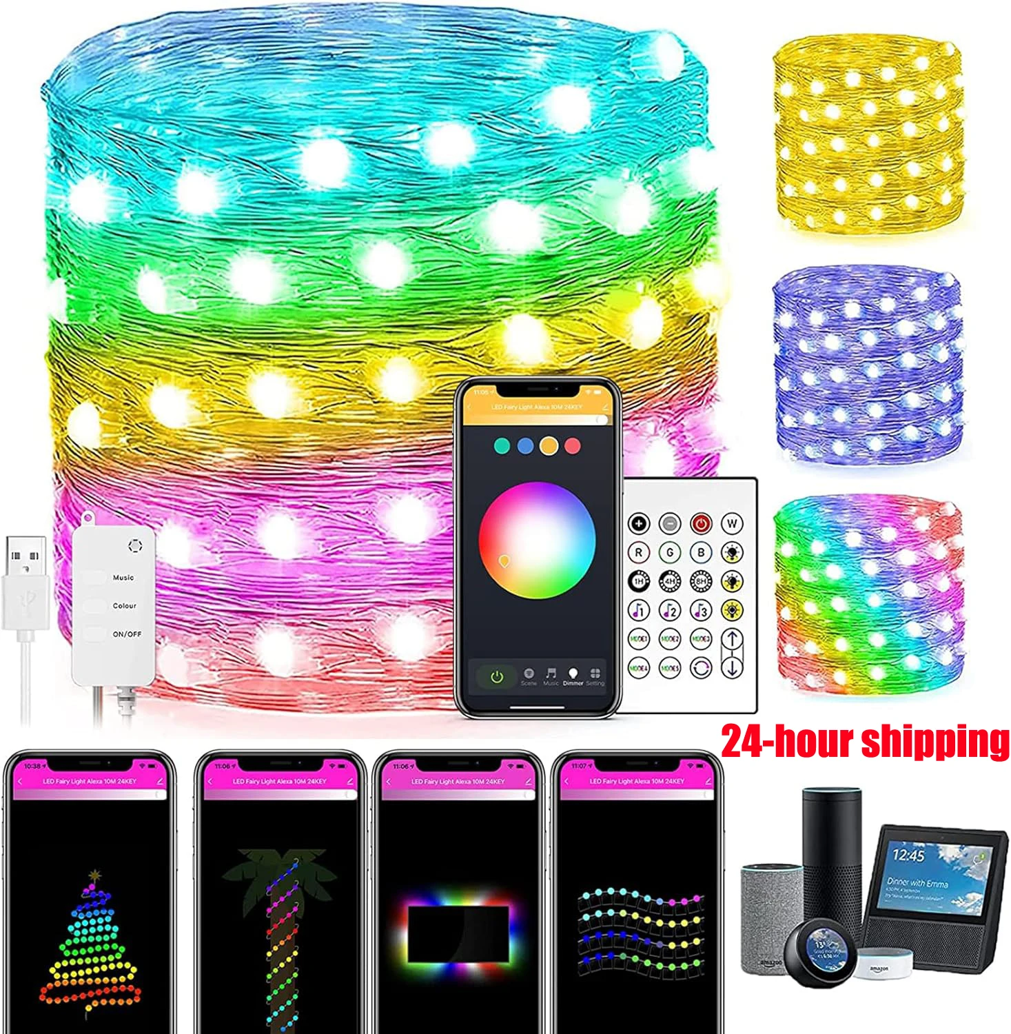 

Smart LED Christmas Fairy String Lights USB 20m 132LED RGB Alexa Music Sync APP Garland For Outdoor Wedding Christmas Decor