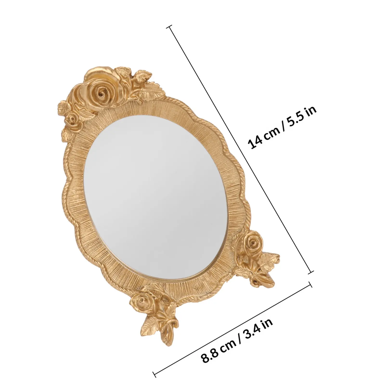 1Pcs Oval Resin Makeup Mirror Portable Single Sided Non Breakable Resin Adornment Pattern Oval Makeup Mirror