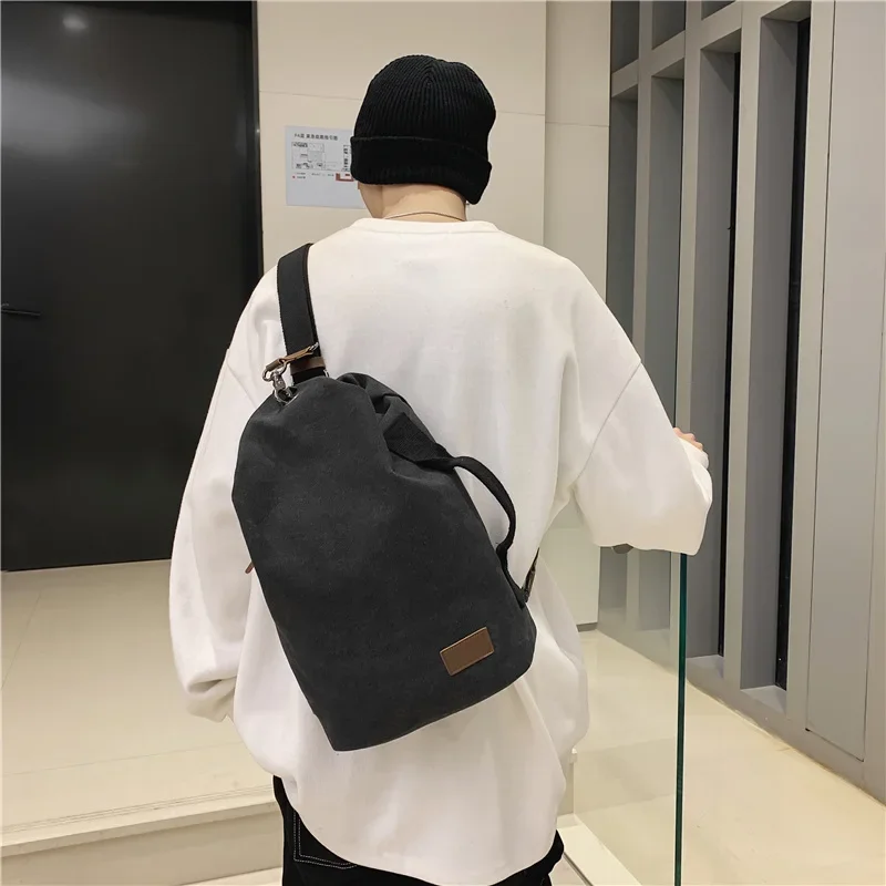 2024 Trend Retro Men\'s Canvas Chest Bag Hip Hop Streetwear Youth Shoulder bag Minimalist Large Capacity Crossbody Bags for Men