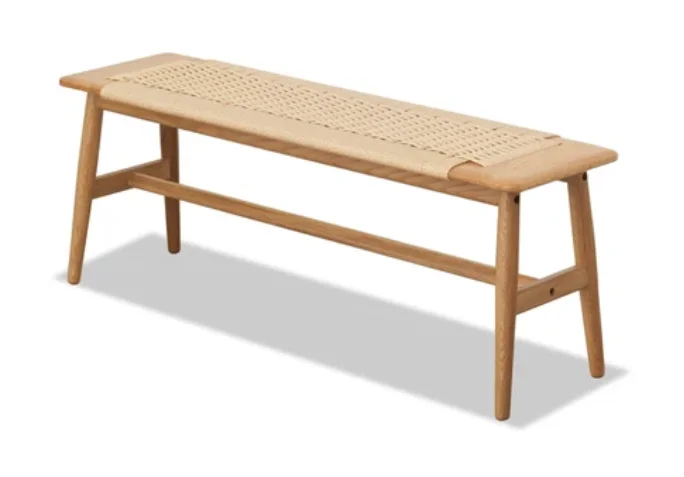 

Rivelle 31.5" Hand-Woven Rattan & Solid Oak Bench