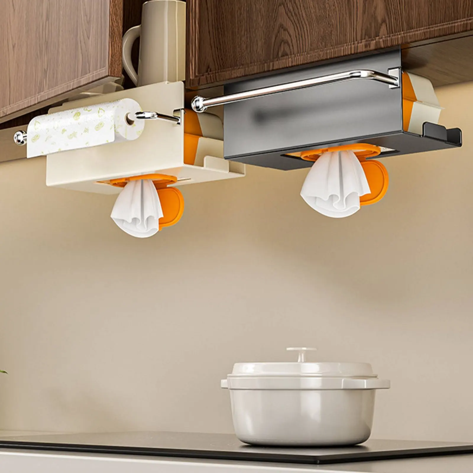 

Under Cabinet Paper Towel Holder Nail-without Tools Installation Under Shelf Tissue Box Holder Hanging Storage Rack Easy Reach