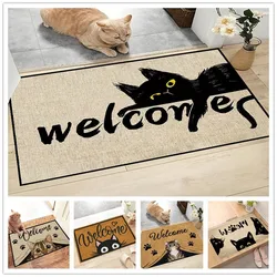 1Pc Cat Pattern Welcome Mat Dirt Resistant Indoor Outdoor Floor Rug Washable Home Decore Carpet Bedroom Bathroom Kitchen Balcony