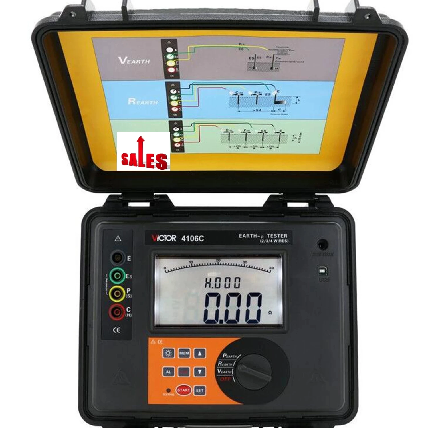 

VICTOR 4106C 2/3/4 pole earth resistance tester digital ac 600V 20mA max300 groups data storage usb interface 30Kohm