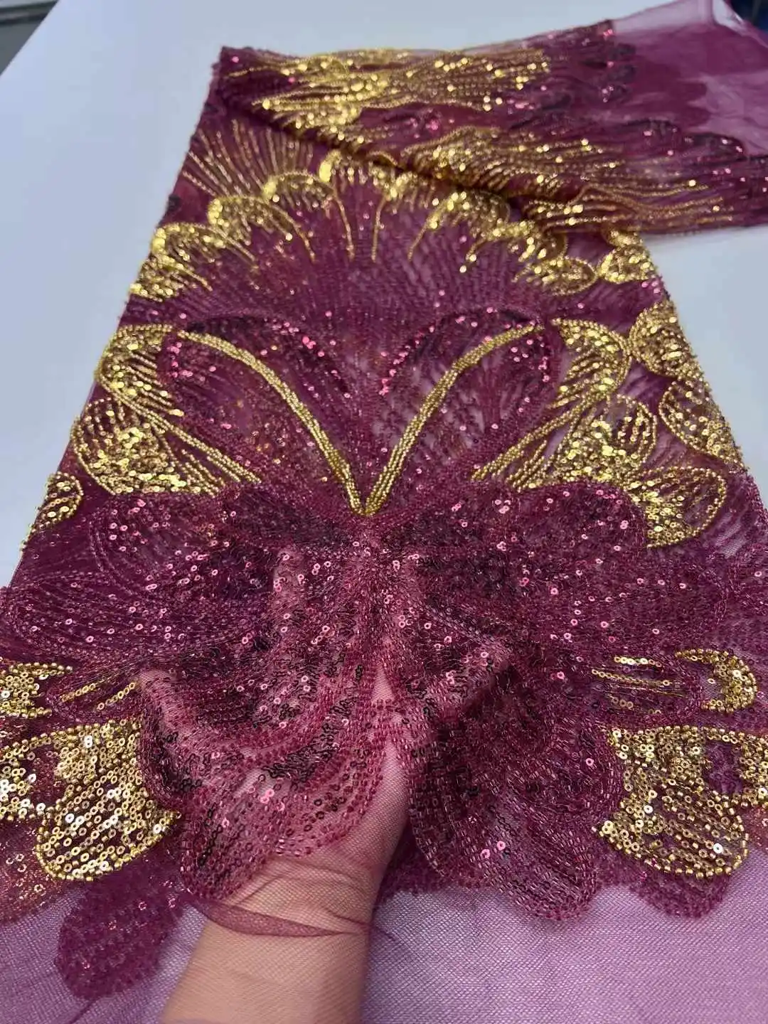 2025 mais recente austia alta qualidade eligant bordado renda malha lantejoulas renda africana com tecido frisado para festa vestidos de noite