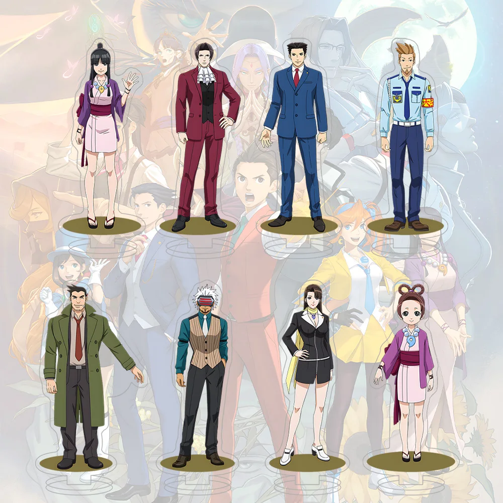 Llavero acrílico de los personajes del juego Ace Attorney: Mia Fey, Diego Armando, Pearl Fey, Dick Gumshoe, Miles Edgeworth, Ryuichi Naruhodō, Larry But Stand