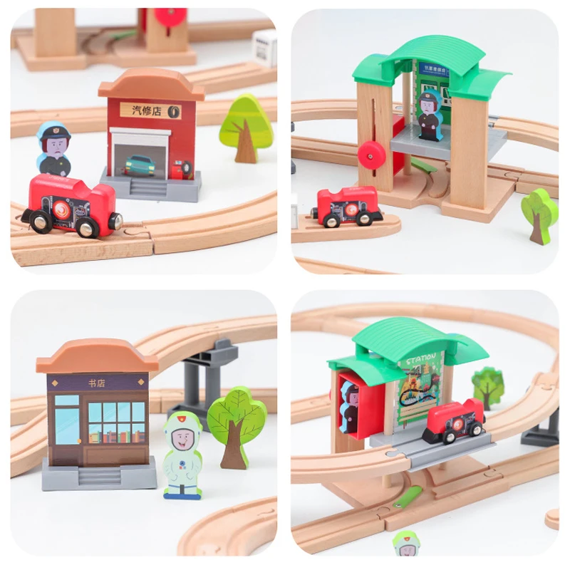 

Transportation Center Scene Small Track Set, Wooden Track Magnetic Car Traffic Police Children's Track Toy Gift，XT286