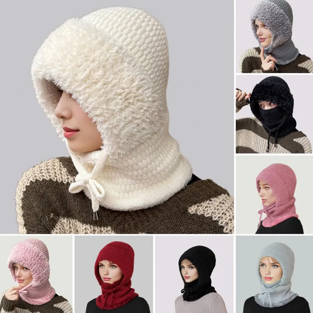 Outdoor Headgear Solid Color Plush Trim Windproof Warm Face Guard Scarf Hat Skiing Hiking Biking Winter Sports Headwear Шляпа