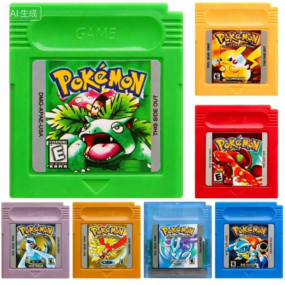 New Pok é mon GBC Game Card Prism Red Blue Crystal Gold Green Silver Yellow 16 bit Video Game Card with Host Card GB/SP