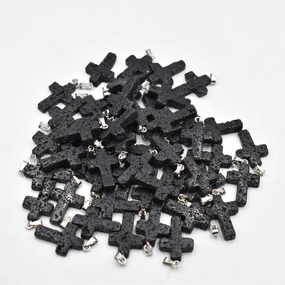 2022 fashion hot selling natural stone Volcanic rock cross pendants charms for men and women jewelry making Wholesale  24 50pcs