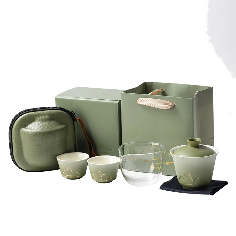 

tea set, portable storage set, tea cover bowl, one person outdoor camping and drinking tea
