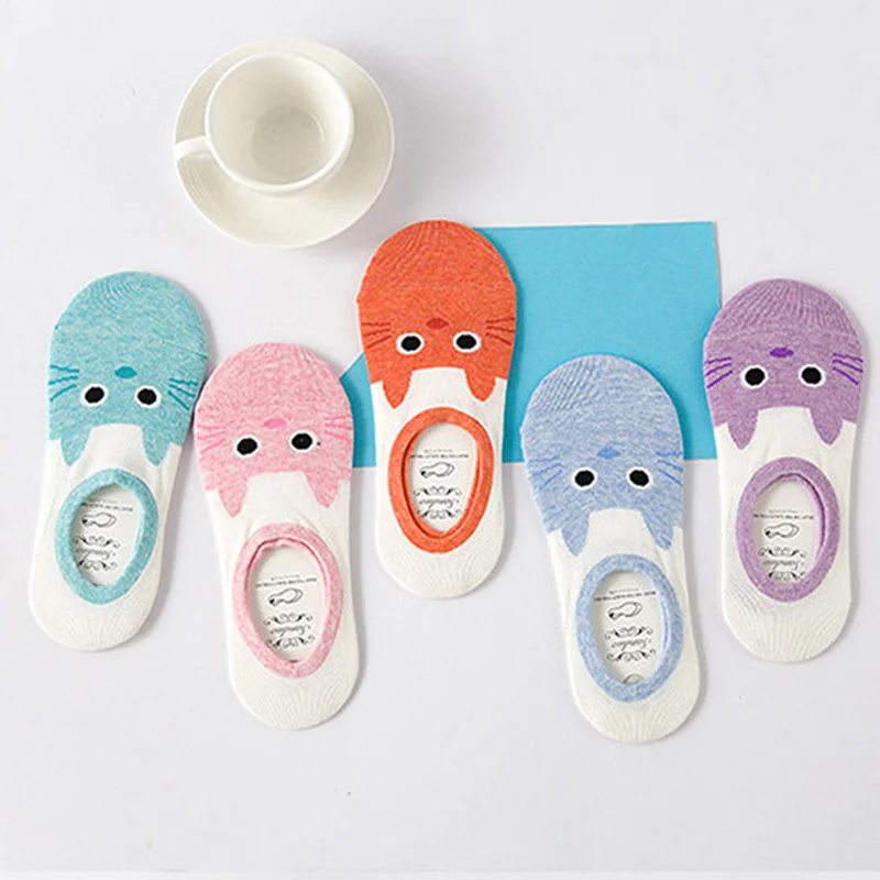 CAT Warm comfortable cotton bamboo fiber girl women\'s socks ankle low female invisible color girl boy hosier 1pair=2pcs WS95