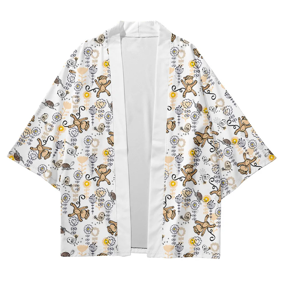 Artı boyutu XXS-6XL karikatür çiçek gevşek japon Streetwear hırka kadın erkek Harajuku Cosplay Yukata Haori Kimono giysileri