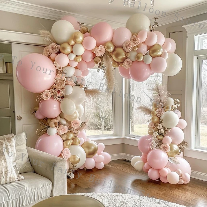 Kit de guirxiété de ballons en latex rose, blanc, chromé, or, arche, décoration de fête préChristophe, anniversaire, patients, mariage