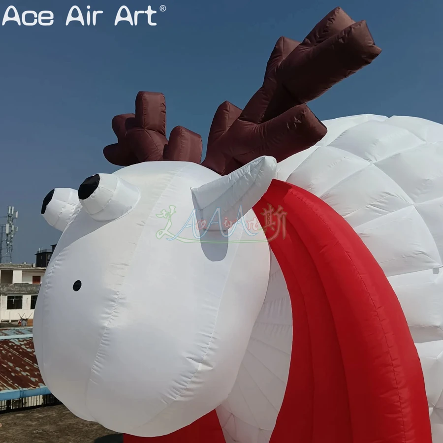 Gran oveja británica inflable promocional publicitaria blanca con bufanda roja, réplica de modelo Animal para decoración de eventos