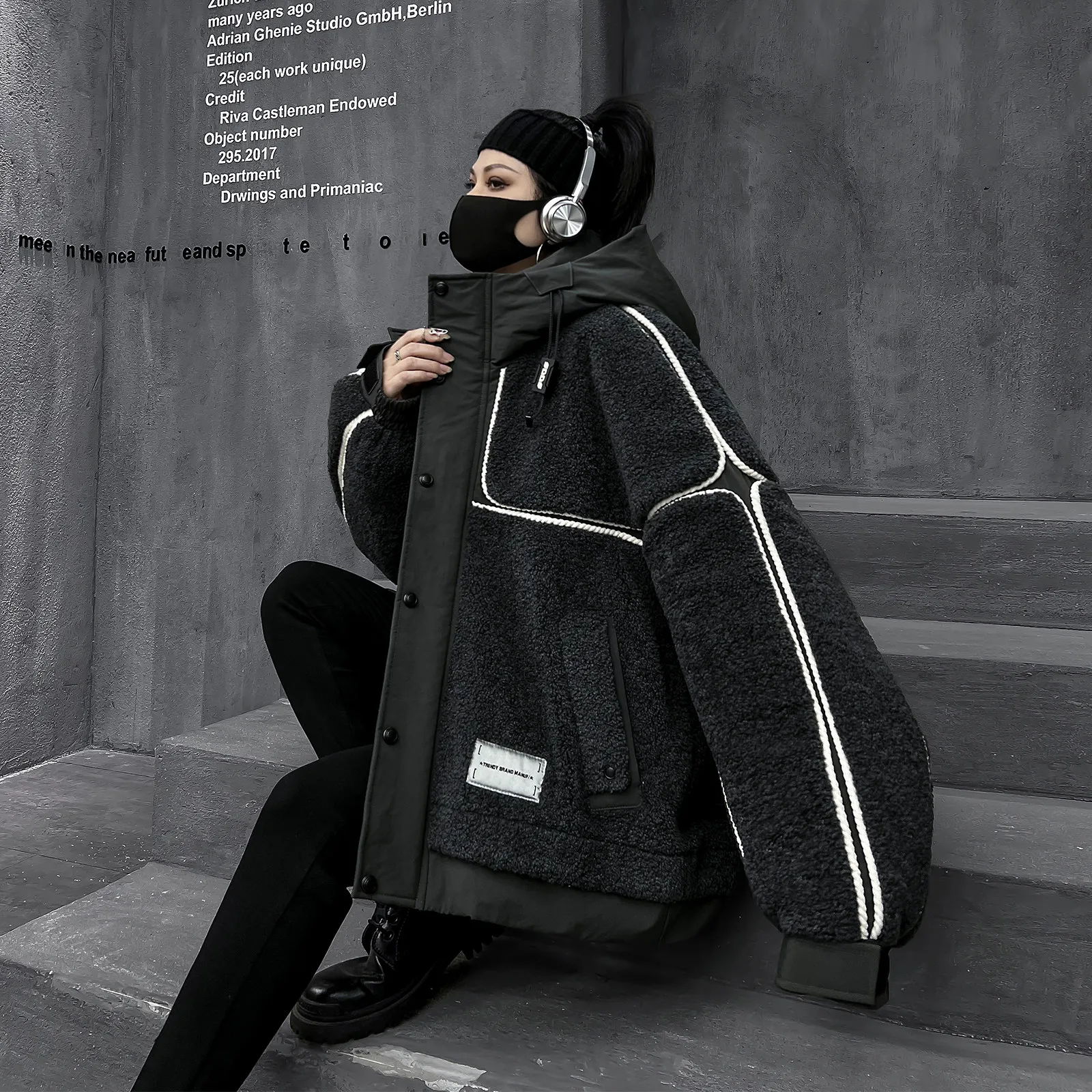 

M-Home Faionable Lamb Fur Hooded down Jaet Women's Winter White Du down 90 Fill Power Warm Outerwear Casual Sle Zippe...