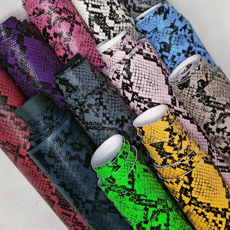 Printed Snake Skin Pattern Leather Fabric Python Pattern Soft for Bag Backrest Seat Handmade DIY Decorative Sewing Fabric