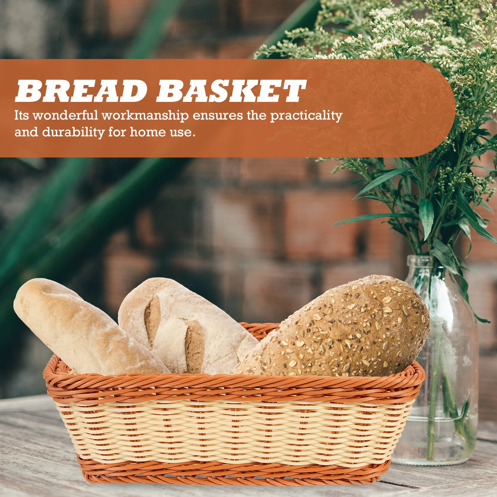 

Woven Bread Basket 30x20x10CM Dual Color Plastic Rattan Fruit Storage Tray Home Kitchen Decor Creative Baskets Storage Solution