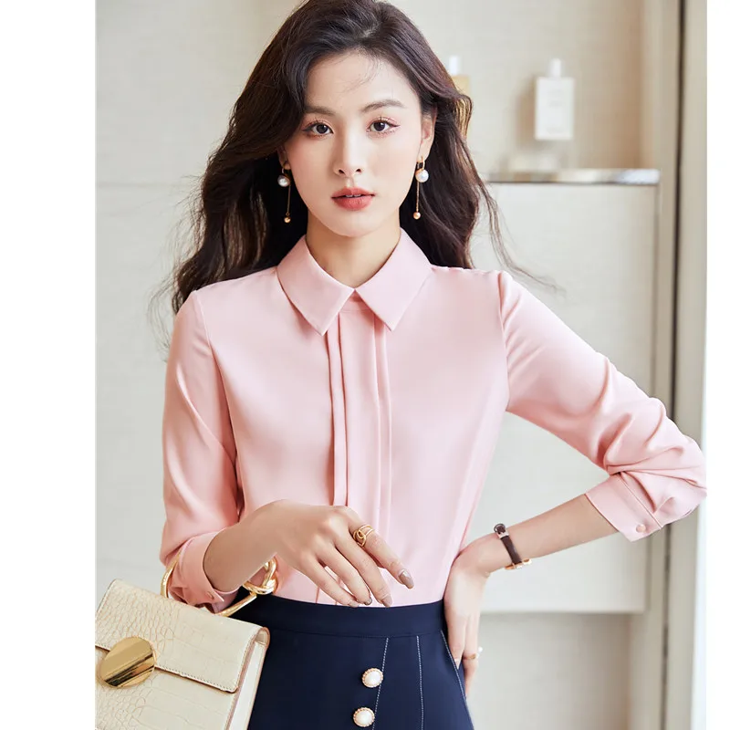 Navy Blue Shirt Women 2022 Spring New Temperament High End Professional Formal Chiffon Blouses Office Ladies Work Tops