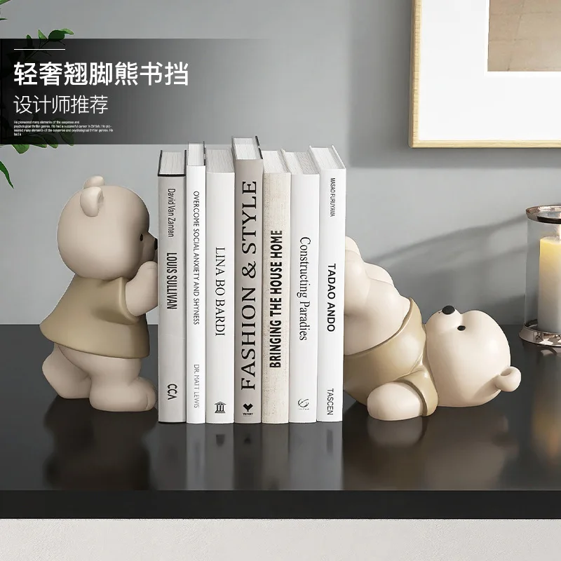 Bear Bookend Decor Ornament, Book Holder for Living Room Porch TV Cabinet, Desktop Display for Kids Room & Study
