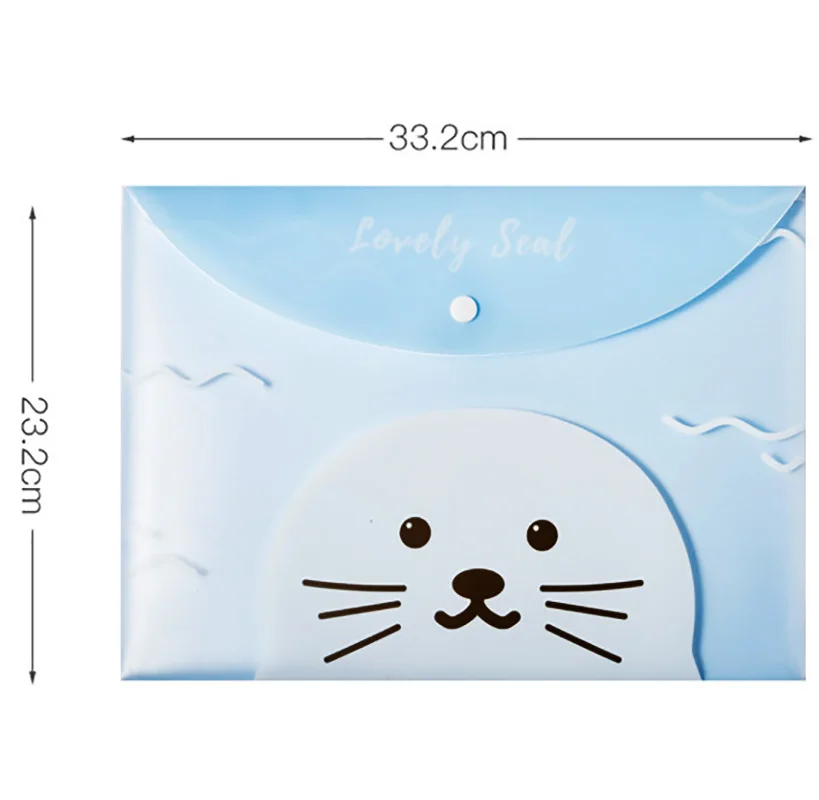 4pcs File Bags For Document Cute Cartoon File Holder Snap Button PVC Folder Pen Box Office Information Bag Student Stationery