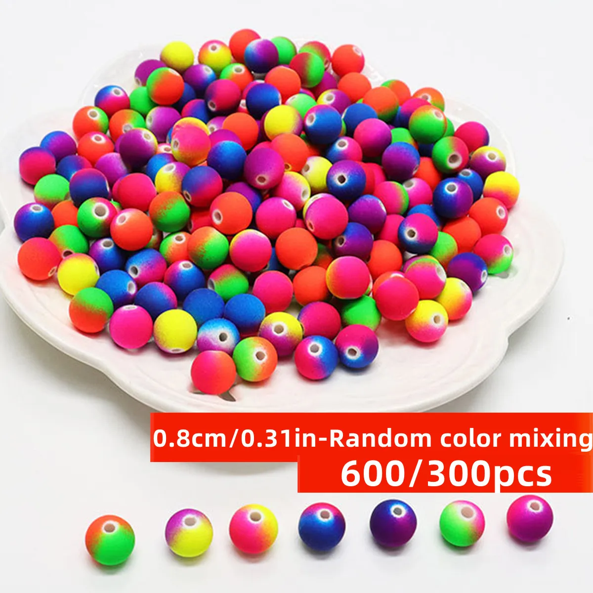 8mm/0,31 Zoll 600/300 Stück Zufällig Gemischte Farben Acryl-Valentinstagsperlen mit Gummiartiger Haptik Gemischte Zwischenperlen für DIY-Schmuck