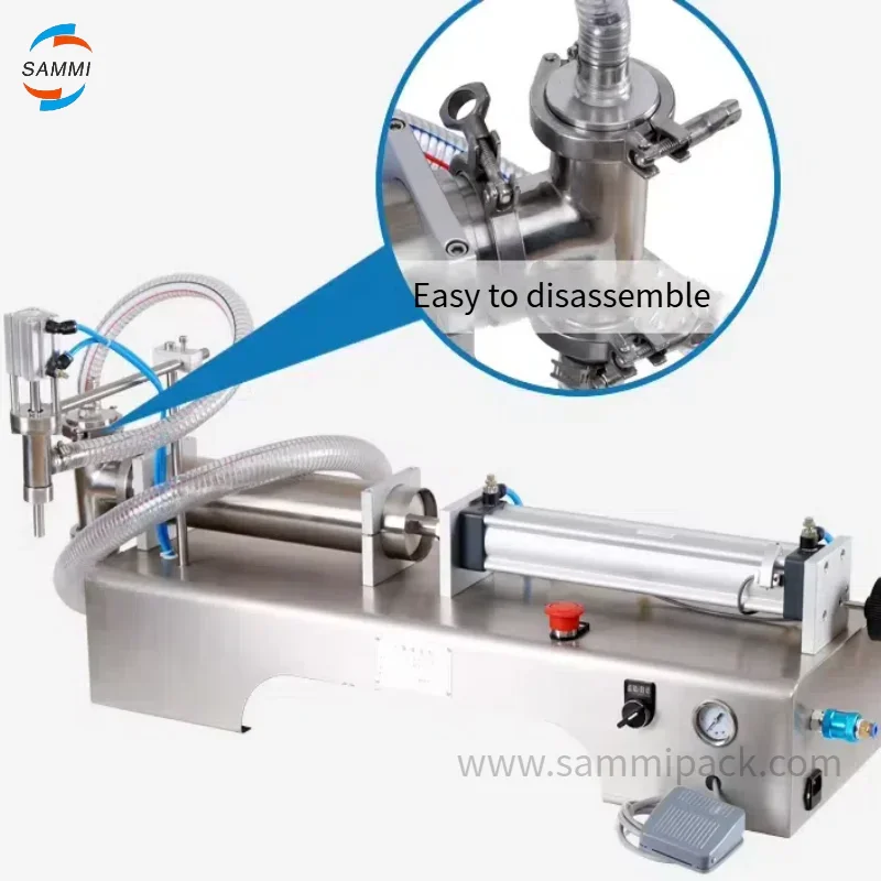 

Semi-Auto Pneumatic Liquid Filling Machine Piston Filler 100-1000mL Water Oil Juice Milk Perfume Detergent Shampoo Easy Operate