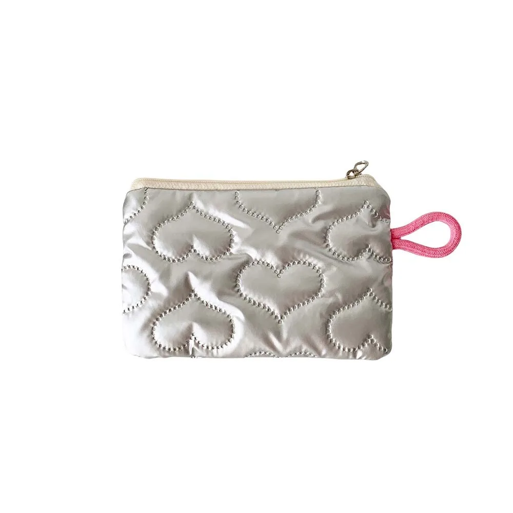 Bolsa de cosméticos con lazo y corazón de amor, bolsa de lavado, almacenamiento de escritorio, estuche de lápices de estilo coreano, estilo Ins, bolsa para monedas con lazo Y2K coreano